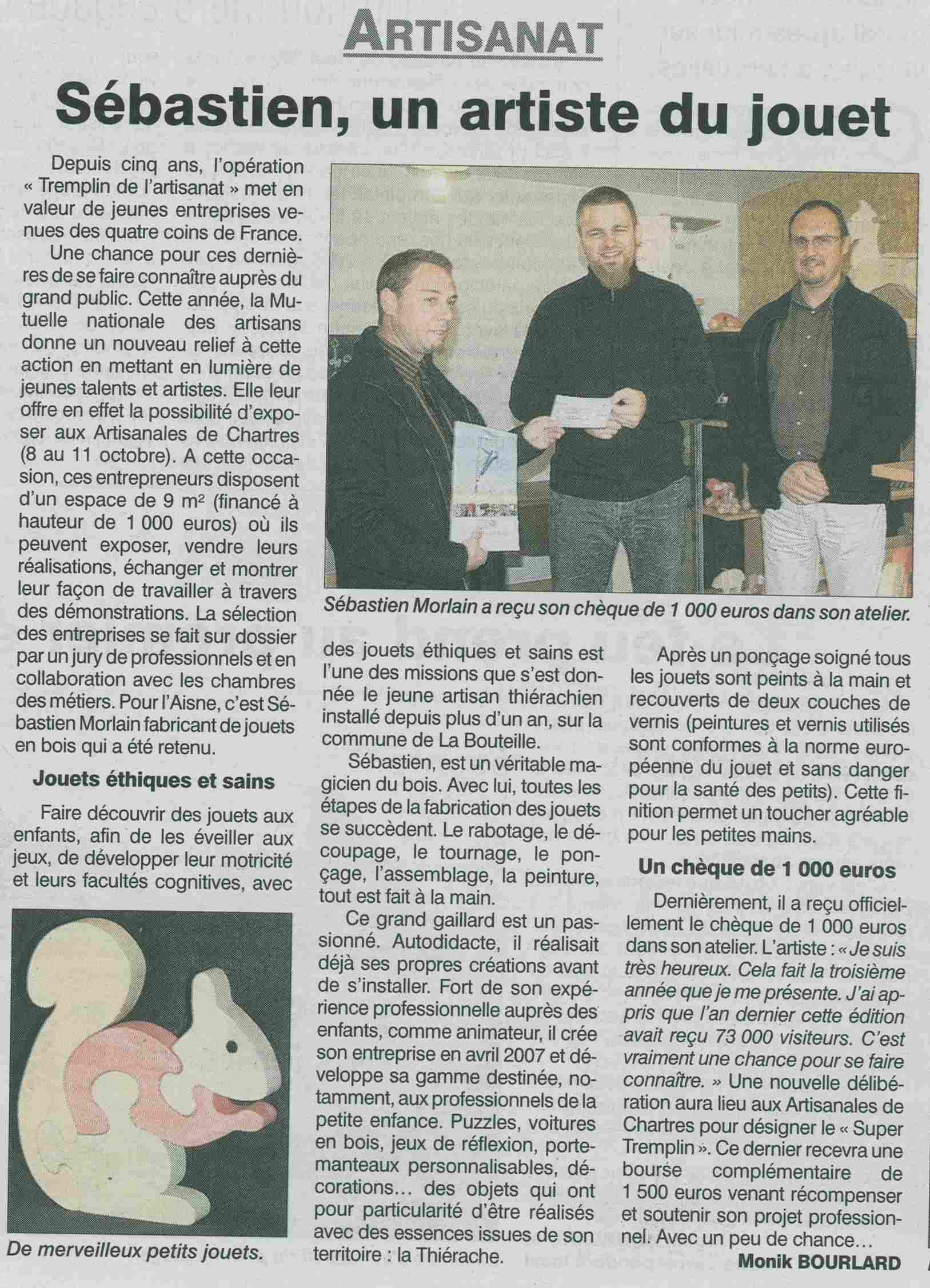 Article de L'Aisne Nouvelle sur Un Monde de Bois, octobre 2010