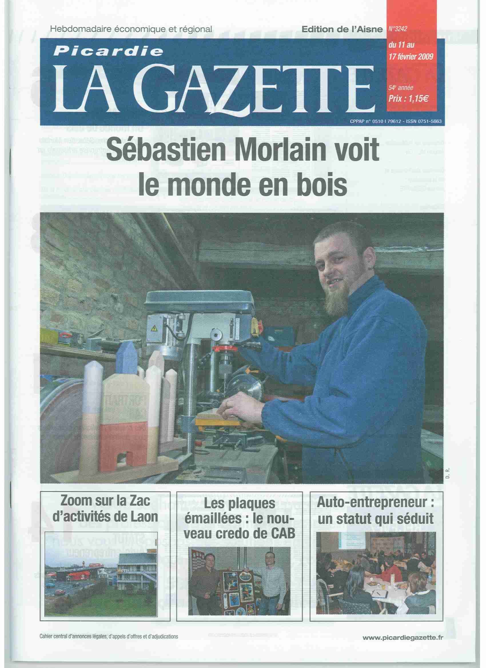 Une de Picardie la Gazette consacrée à Un Monde de Bois, février 2009